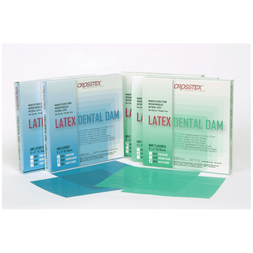 CROSSTEX DENTAL DAMS - Dental Dam, Medium, Blue, 5" x 5", Unflavored, 52 sheets/bx | Quantity - 1x BX