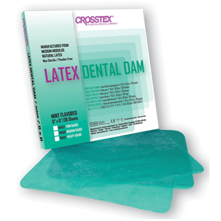 CROSSTEX DENTAL DAMS - Dental Dam, Medium, Blue, 5" x 5", Unflavored, 52 sheets/bx | Quantity - 1x BX