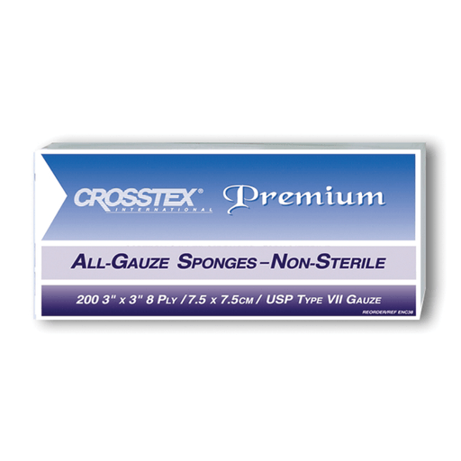 CROSSTEX ALL GAUZE PREMIUM NON-STERILE SPONGES - Sponge, 3" x 3", 8-Ply, 4000/cs | Quantity - 1x CS