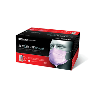 CROSSTEX SECUREFIT ISOFLUID FACE MASK - ASTM Level 1 Earloop Mask with Splash Shield, FogFree, Blue, 25/bx, 4 bx/ctn | Quantity - 1x CTN