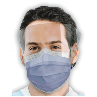 CROSSTEX ISOFLUID FOGFREE EARLOOP MASK WITH SPLASH VISOR - ASTM Level 1 Mask, Latex Free (LF), Blue, 25/bx, 4 bx/ctn | Quantity - 1x CTN