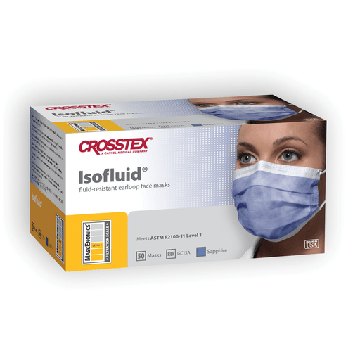 CROSSTEX ISOFLUID EARLOOP MASK - ASTM Level 1 Mask, Latex Free (LF), Sapphire, 50/bx, 10 bx/ctn | Quantity - 1x CTN