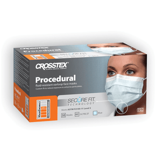 CROSSTEX PROCEDURAL EARLOOP MASK - ASTM Level 2 Mask, Blue, Latex Free (LF), 50/bx, 10 bx/ctn (18 ctn/plt) | Quantity - 1x CTN