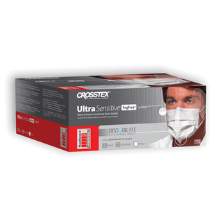 CROSSTEX SECUREFIT ULTRA SENSITIVE EARLOOP MASK - ASTM Level 3 Earloop Mask, Splash Shield, Fog Free, White, 25/bx, 4 bx/ctn | Quantity - 1x CTN
