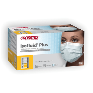 CROSSTEX ISOFLUID PLUS EARLOOP MASK - ASTM Level 1 Mask, Latex Free (LF), Blue, 50/bx, 10 bx/ctn | Quantity - 1x CTN