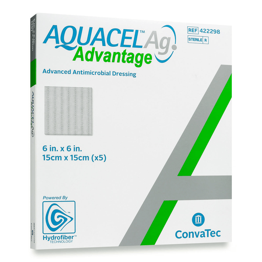 CONVATEC AQUACEL DRESSINGSAg Advantage, Enhanced Hydrofiber with Silver, Non-Adhesive, 6" x 6", 5/bx | Quantity - 1x BX