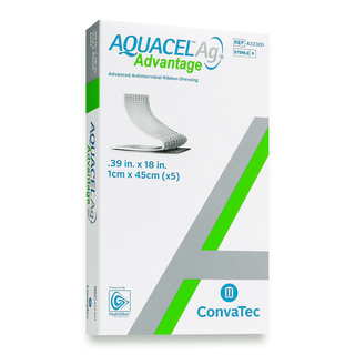 CONVATEC AQUACEL DRESSINGS - Ag Advantage, Enhanced Hydrofiber with Silver, Non-Adhesive, .39" x 18", 5/bx (Continental US Only) | Quantity - 1x BX