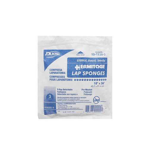 DUKAL LAPAROTOMY SPONGESLaparotomy Sponge, 18" x 36", Sterile, X-Ray Detectable, Prewashed, Softpack, 3/pk, 20 pk/cs | Quantity - 1x CS