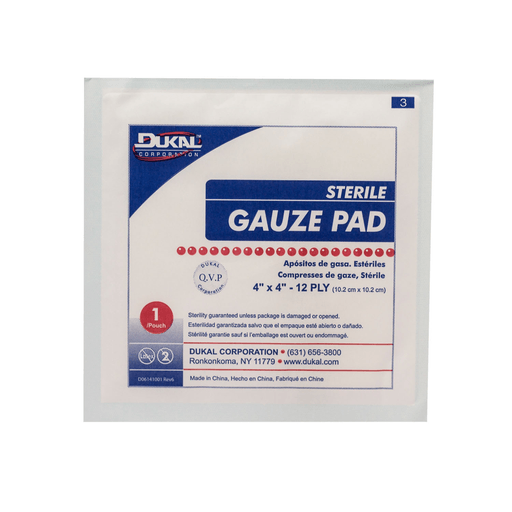 DUKAL GAUZE PADS - Gauze Pad, 4" x 4", 12-Ply, Sterile, 1/pk, 10 pk/bx, 60 bx/cs | Quantity - 1x CS