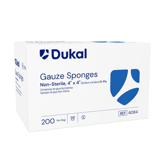 DUKAL WOVEN COTTON GAUZE SPONGES - Gauze Sponge, 4" x 4", Non-Sterile, 8-Ply, 200/bg, 20 bg/cs (42 cs/plt) | Quantity - 1x CS