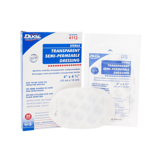 DUKAL TRANSPARENT SEMI-PERMEABLE DRESSINGS - Semi-Permeable Dressing, 4" x 4", Transparent, Sterile, 1/pk, 50 pk/bx | Quantity - 1x BX