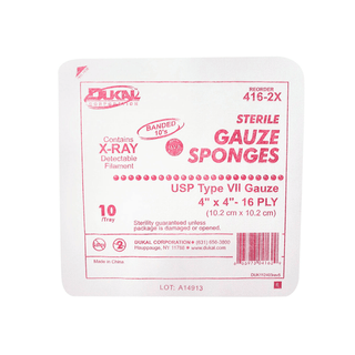 DUKAL X-RAY DETECTABLE GAUZE SPONGES - Gauze Sponge, 4" x 4", X-Ray Detectable Type VII, 16-Ply, Sterile, 10/tray, 128 tray/cs | Quantity - 1x CS
