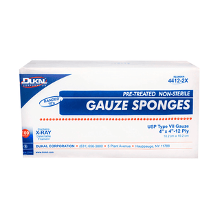 DUKAL X-RAY DETECTABLE GAUZE SPONGES - Gauze Sponge, 4" x 4", X-Ray Detectable Type VII, 12-Ply, Non-Sterile, 100/bg, 20 bg/cs | Quantity - 1x CS