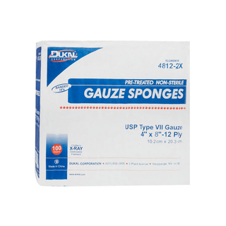 DUKAL X-RAY DETECTABLE GAUZE SPONGES - Gauze Sponge, 8" x 4" X-Ray Detectable Type VII, 12-Ply, Non-Sterile, 100/bg, 20 bg/cs | Quantity - 1x CS