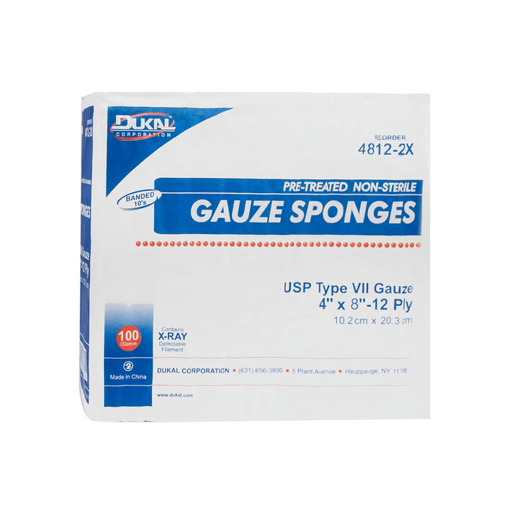 DUKAL X-RAY DETECTABLE GAUZE SPONGES - Gauze Sponge, 8" x 4" X-Ray Detectable Type VII, 12-Ply, Non-Sterile, 100/bg, 20 bg/cs | Quantity - 1x CS