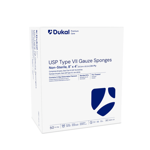 DUKAL X-RAY DETECTABLE GAUZE SPONGESGauze Sponge, 8" x 4" X-Ray Detectable Type VII, 24-Ply, Non-Sterile, 50/bg, 20 bg/cs | Quantity - 1x CS