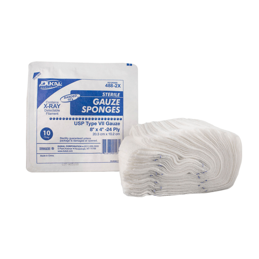 DUKAL X-RAY DETECTABLE GAUZE SPONGES - Gauze Sponge, 4" x 4", X-Ray Detectable Type VII, 16-Ply, Sterile, 10/tray, 128 tray/cs | Quantity - 1x CS