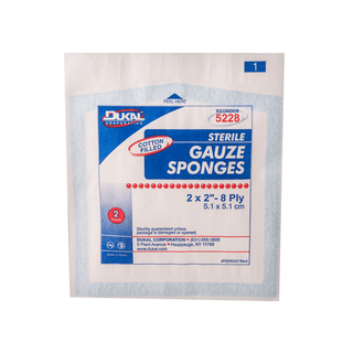 DUKAL WOVEN COTTON GAUZE SPONGES - Gauze Sponge, 2" x 2", Sterile, 8-Ply, Cotton Filled, 2/pk, 50 pk/bx, 24 bx/cs (50 cs/plt) | Quantity - 1x CS