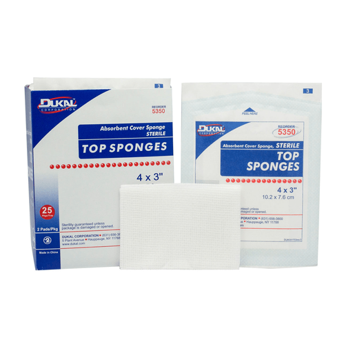 DUKAL TOP SPONGESNON-WOVEN FACING COVER SPONGETop Sponge, 4" x 3", Non-Woven, Sterile, 2/pk, 25 pk/bx, 24 bx/cs | Quantity - 1x CS
