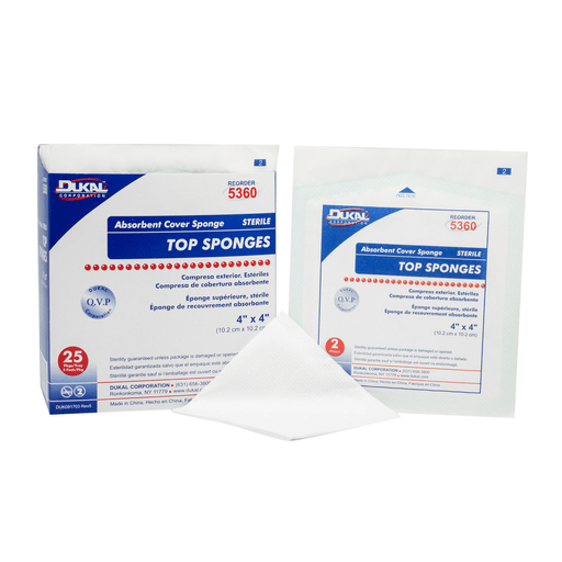 DUKAL TOP SPONGESNON-WOVEN FACING COVER SPONGETop Sponge, 4" x 4", Non-Woven, Sterile, 2/pk, 25 pk/bx, 24 bx/cs | Quantity - 1x CS