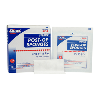 DUKAL POST-OP SPONGES - Sponge, 4" x 3" Sterile Post-Op, Gauze Facing, 2/pk, 25 pk/bx, 24 bx/cs | Quantity - 1x CS