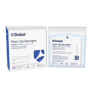 DUKAL POST-OP SPONGES - Sponge, 4" x 4" Sterile Post-Op, Gauze Facing, 2/pk, 25 pk/bx, 24 bx/cs | Quantity - 1x CS