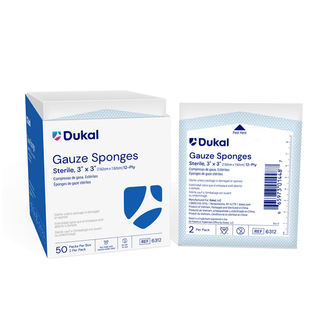 DUKAL WOVEN COTTON GAUZE SPONGES - Gauze Sponge, 3" x 3", Sterile, 12-Ply, 2/pk, 50 pk/bx, 24 bx/cs | Quantity - 1x CS