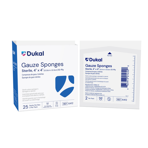 DUKAL WOVEN COTTON GAUZE SPONGES - Gauze Sponge, 4" x 4", Sterile, 12-Ply, 2/pk, 25 pk/bx, 24 bx/cs | Quantity - 1x CS