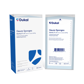 DUKAL WOVEN COTTON GAUZE SPONGES - Gauze Sponge, 8" x 4", Sterile, 12-Ply, 2/pk, 25 pk/bx, 20 bx/cs (20 cs/plt) | Quantity - 1x CS