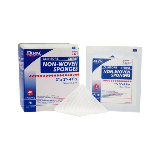 DUKAL CLINISORB NON-WOVEN SPONGESClinisorb Non-Woven Sponge, 3" x 3", 4-Ply, Sterile, 2/pk, 40 pk/bx, 30 bx/cs (35 cs/plt) | Quantity - 1x CS