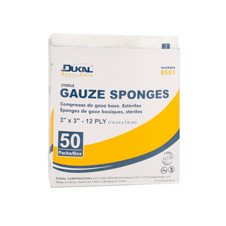 DUKAL BASIC GAUZE SPONGESGauze Sponge, 3" x 3", Sterile, 12-Ply, 2/pk, 50 pk/bx, 24 bx/cs | Quantity - 1x CS