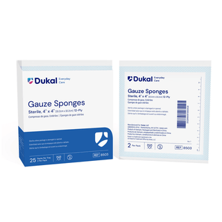 DUKAL BASIC GAUZE SPONGESGauze Sponge, 4" x 4", Sterile, 12-Ply, 2/pk, 25 pk/bx, 24 bx/cs (40 cs/plt) | Quantity - 1x CS