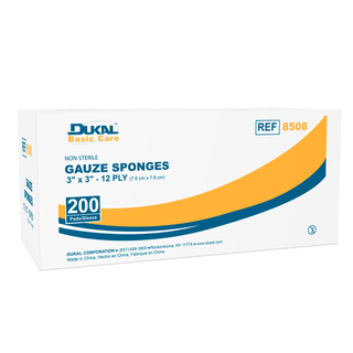 DUKAL BASIC GAUZE SPONGESGauze Sponge, 3" x 3", Non-Sterile, 12-Ply, 200/bg, 20 bg/cs (70 cs/plt) | Quantity - 1x CS