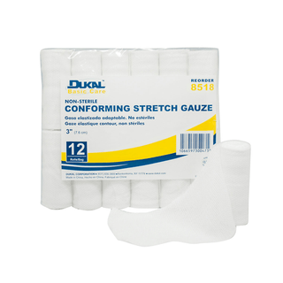 DUKAL BASIC CONFORMING STRETCH GAUZEConforming Stretch Gauze, 3" Non-Sterile, 12 rl/bg, 8 bg/cs (180 cs/plt) | Quantity - 1x CS