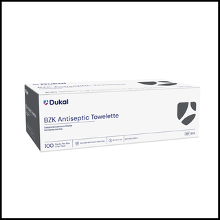 DUKAL BZK SWAB/TOWELETTE - BZK Towelette, 5" x 8", 1/pch, 100 pch/bx, 20 bx/cs (Not Available for sale into Canada) | Quantity - 1x CS