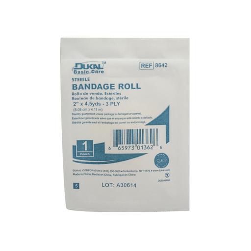 DUKAL BASIC CARE BANDAGE ROLLBasic Care Fluff Bandage Roll, 2" x 4.5 yd, 3ply, Sterile, 1 rl/bg, 96 bg/cs | Quantity - 1x CS