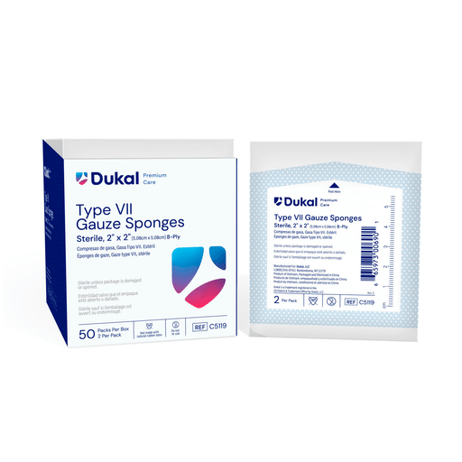 DUKAL CALIBER GAUZE SPONGES - Gauze Sponge, Type VII, Sterile, 2" x 2", 8-Ply, 2/pk, 50 pk/bx, 30 bx/cs (42 cs/plt) | Quantity - 1x CS