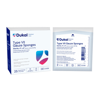 DUKAL CALIBER GAUZE SPONGESGauze Sponge, Type VII, Sterile, 4" x 4", 12-Ply, 2/pk, 25 pk/bx, 24 bx/cs (28 cs/plt) | Quantity - 1x CS