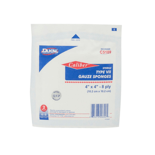 DUKAL CALIBER GAUZE SPONGESGauze Sponge, Type VII, Sterile, 4" x 4", 8-Ply, 2/pk, 50 pk/bx, 12 bx/cs | Quantity - 1x CS