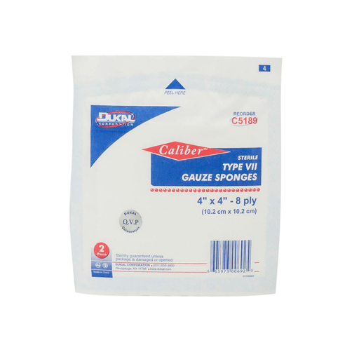 DUKAL CALIBER GAUZE SPONGESGauze Sponge, Type VII, Sterile, 4" x 4", 8-Ply, 2/pk, 50 pk/bx, 12 bx/cs | Quantity - 1x CS