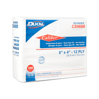 DUKAL CALIBER GAUZE SPONGESGauze Sponge, Type VII, Non-Sterile, 8" x 4", 12-Ply, 200/bg, 10 bg/cs | Quantity - 1x CS