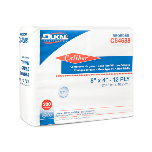 DUKAL CALIBER GAUZE SPONGESGauze Sponge, Type VII, Non-Sterile, 8" x 4", 12-Ply, 200/bg, 10 bg/cs | Quantity - 1x CS