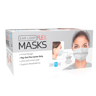 DUKAL PROCEDURE MASKS - Flex Mask, Level 1, Ear-Loop, White, 50/bx, 20 bx/cs | Quantity - 1x CS