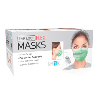 DUKAL PROCEDURE MASKS - Flex Mask, Level 1, Ear-Loop, Green, 50/bx, 20 bx/cs | Quantity - 1x CS