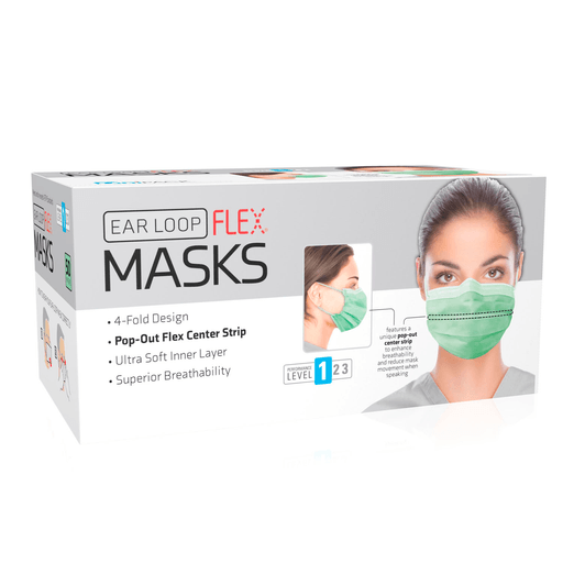 DUKAL PROCEDURE MASKS - Flex Mask, Level 1, Ear-Loop, Green, 50/bx, 20 bx/cs | Quantity - 1x CS