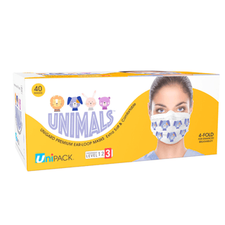 DUKAL PROCEDURE MASKS - Mask, Level 3, Ear-Loop, UniMals Animal Print, 40/bx, 20 bx/cs | Quantity - 1x CS