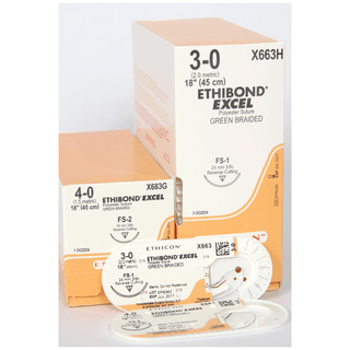 ETHICON ETHIBOND EXTRA POLYESTER SUTURES - Suture, Reverse Cutting, Size 3-0, 18", Green Braided, Needle FS-1, 3/8 Circle, 3 dz/bx (Continental US Only) | Quantity - 1x BX