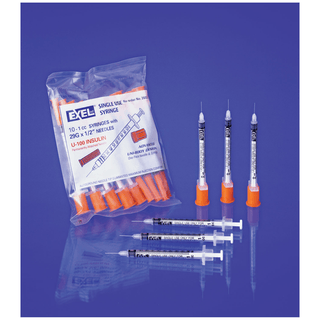 EXEL INSULIN SYRINGE WITH NEEDLE - Insulin Syringe & Needle, 30G x 5/16", cc, 10/bg, 10 bg/bx, 5 bx/cs (16 cs/plt) | Quantity - 1x CS