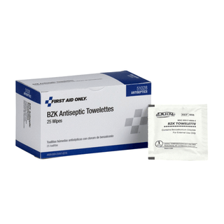 FIRST AID ONLY/ACME UNITED ANTISEPTICS, CREAMS & OINTMENTS - BZK Antiseptic Wipes, 25/bx, 30bx/cs (DROP SHIP ONLY - $150 Minimum Order) | Quantity - 1x CS