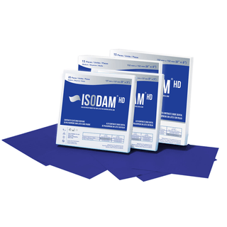 FOUR D RUBBER ISODAM HD ROYAL BLUE POLYISOPRENE DENTAL DAM - Isodam HD 5" x 5" Heavy, Latex-free, Royal Blue. 20 pieces/bx | Quantity - 1x BX